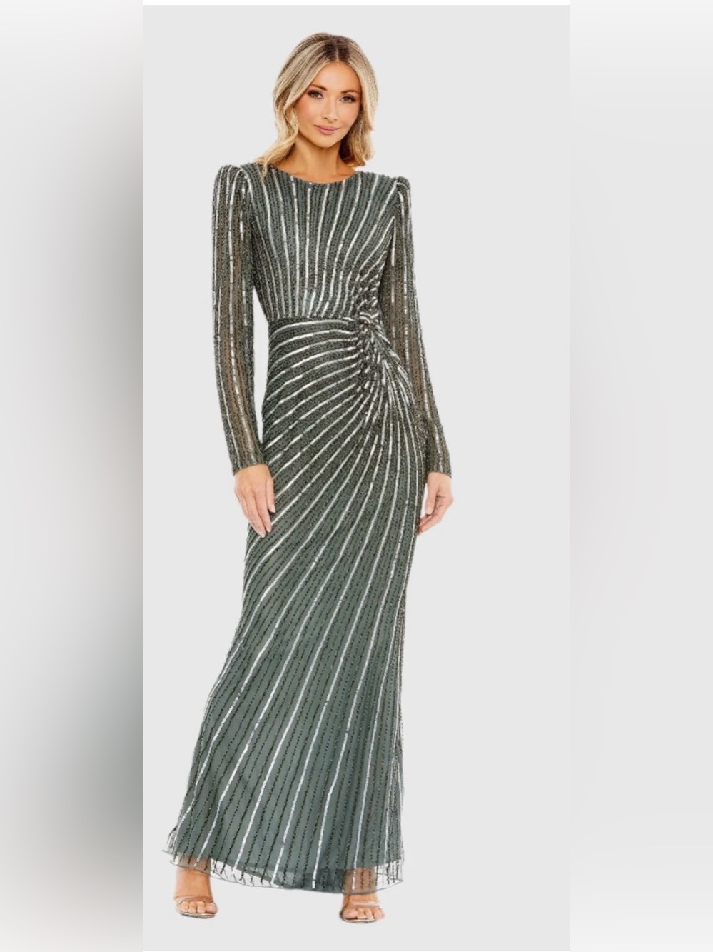 MAC DUGGAL 5641
Embellished Puff Sleeve Side Knot Gown - Slate Gray Size 16